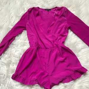 Vibrant Magenta ruffle long sleeve romper
